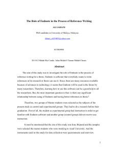 The Role of Endnote in the Process of Reference Writing