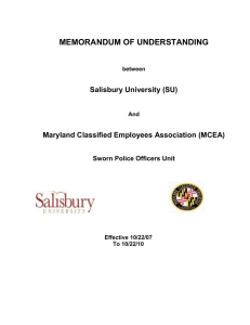 MEMORANDUM OF UNDERSTANDING Salisbury University (SU) Maryland Classified Employees Association (MCEA)