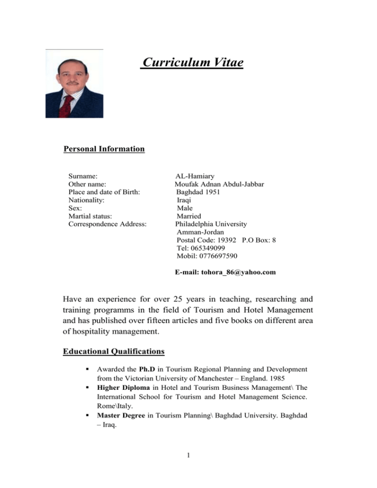 Curriculum Vitae Personal Information