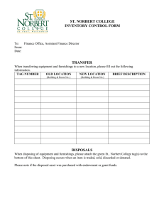 ST. NORBERT COLLEGE INVENTORY CONTROL FORM TRANSFER