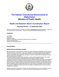 The Islamic Transitional Government of Afghanistan Ministry of Public Health