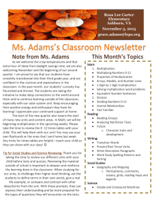 Ms. Adams’s Classroom Newsletter Rosa Lee Carter Elementary Ashburn, VA
