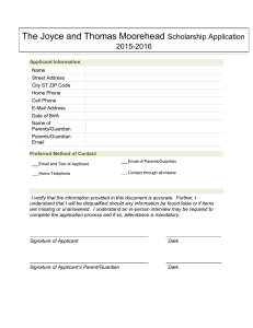 The Joyce and Thomas Moorehead Scholarship Application 2015-2016