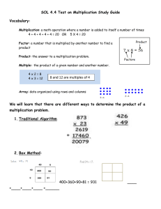 SOL 4.4 Test on Multiplication Study Guide Vocabulary