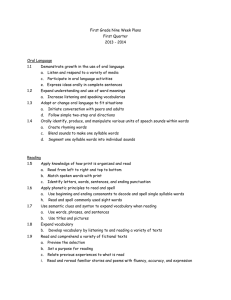 First Grade Nine Week Plans First Quarter 2013 - 2014