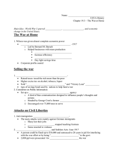 Name: _______________________________ USVA History Chapter 19.3 – The War at Home