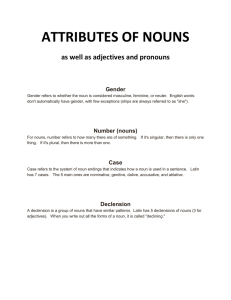 ATTRIBUTES OF NOUNS as well as adjectives and pronouns Gender