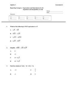 Algebra 1 Assessment: Expressions, Equations, Inequalities