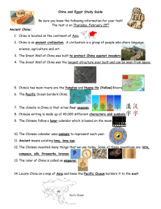 China and Egypt Study Guide Ancient China: