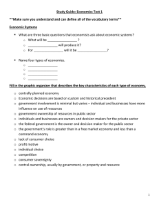 Study Guide: Economics Test 1 Economic Systems