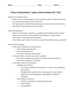 Types of Economies Worksheet: Civics & Economics