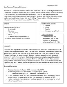 September 2014 Dear Parents of Algebra 1 Students,
