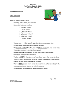 Spanish I Final Review Guide 2015-2016 TEACHER EDITION CONTENT COVERED: