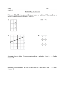 Name _________________________  Date ___________ Algebra I