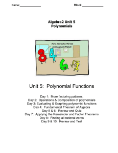 Unit 5:  Polynomial Functions  Algebra2 Unit 5 Polynomials
