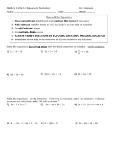 Algebra 1 Equations Worksheet: SOL A.4 Practice