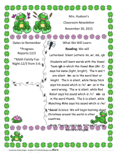 Mrs. Hudson’s Classroom Newsletter November 30, 2015 What We Will Learn: