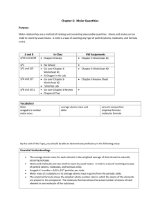 Chapter 6: Molar Quantities - Chemistry Worksheet