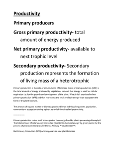 Productivity Primary producers Gross primary productivity- Net primary productivity-