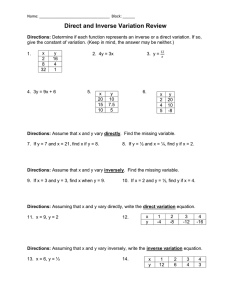 Direct and Inverse Variation Review Worksheet