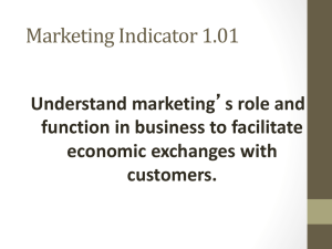 Marketing Indicator 1.01 Understand marketing function in business to facilitate economic exchanges with
