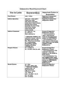 Keyword(s) Use in Latin Subjunctive Mood Keyword Chart Important Points to