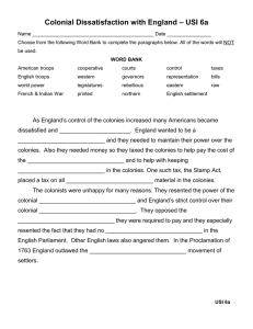 Colonial Dissatisfaction Worksheet - US History