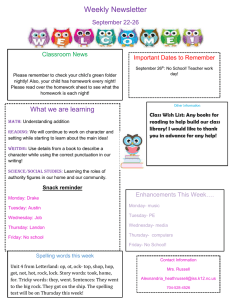 Weekly Newsletter September 22-26 Important Dates to Remember Classroom News