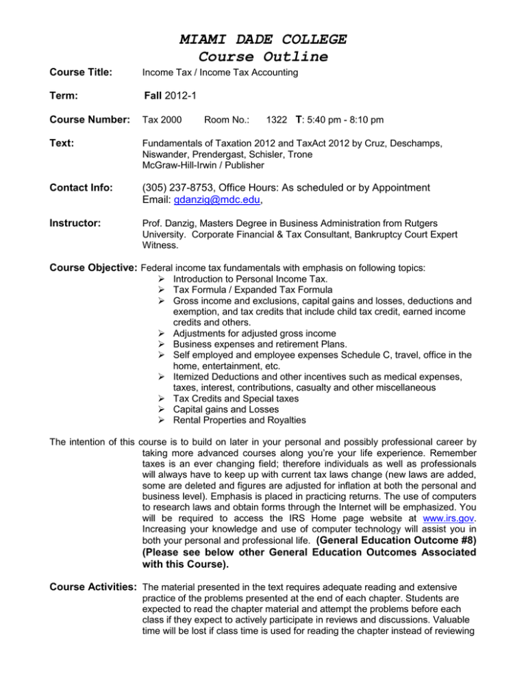 MIAMI DADE COLLEGE Course Outline Course Title