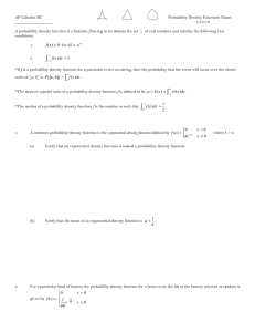 Probability Density Functions Worksheet - AP Calculus BC