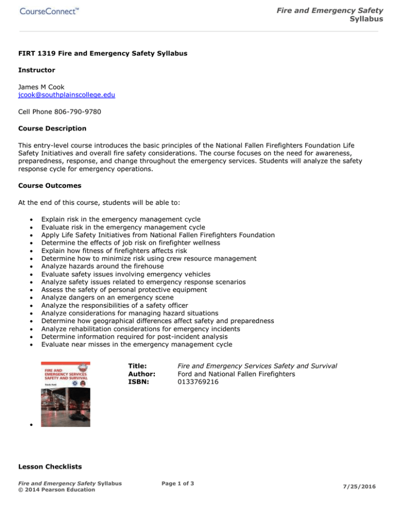 Fire and Emergency Safety Syllabus