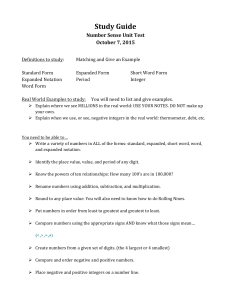 Study Guide  Number Sense Unit Test October 7, 2015
