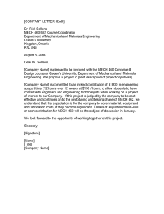 [COMPANY LETTERHEAD]  Dr. Rick Sellens MECH 460/462 Course Coordinator