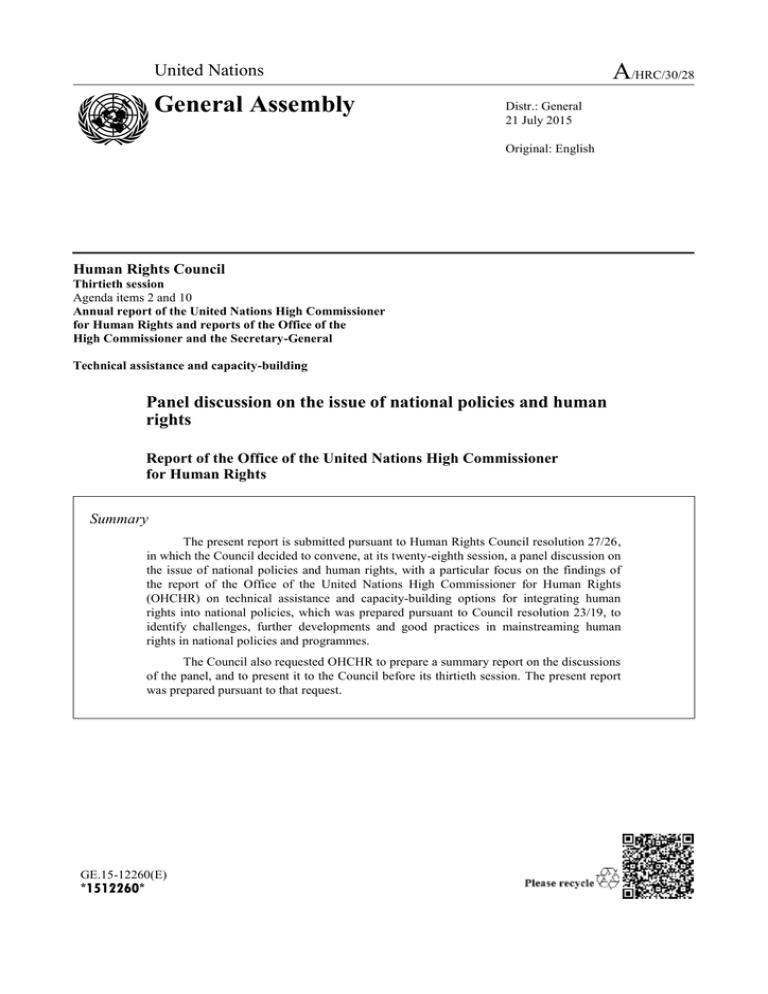 A General Assembly United Nations Human Rights Council