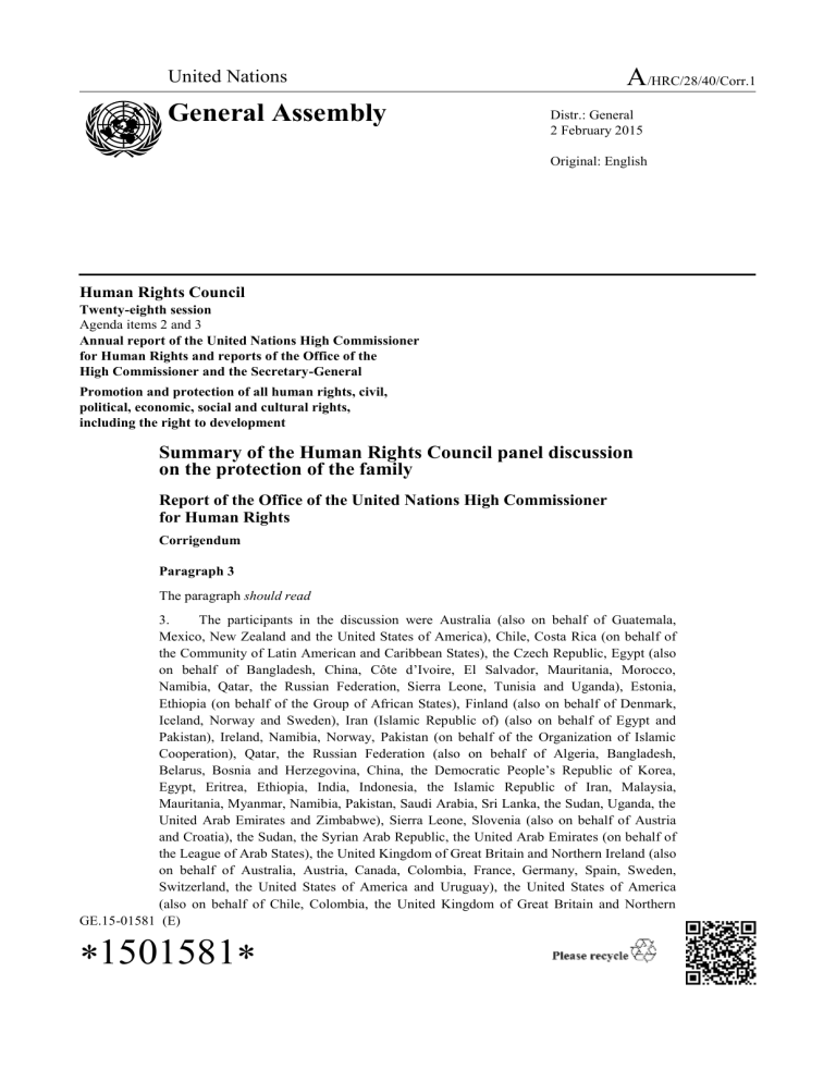 A General Assembly United Nations Human Rights Council