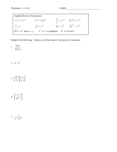 Worksheet – 4.1-4.2  NAME______________________________ Algebra Review of exponents