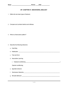 Behavioral Biology Worksheet: AP Chapter 51