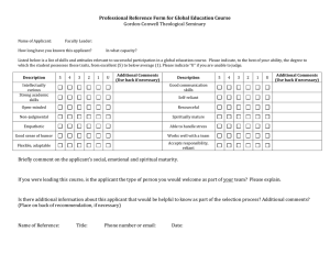 Professional Reference Form for Global Education Course Gordon-Conwell Theological Seminary