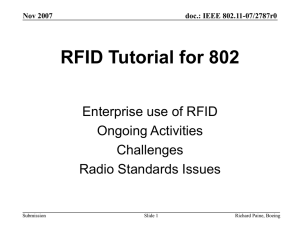 RFID Tutorial for 802 Enterprise use of RFID Ongoing Activities Challenges