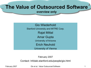 The Value of Outsourced Software overview only Gio Wiederhold Rajat Mittal