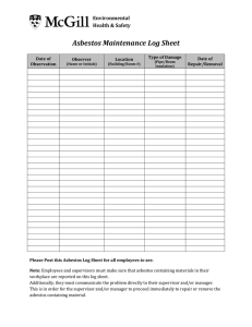 Asbestos Maintenance Log Sheet Environmental Health &amp; Safety