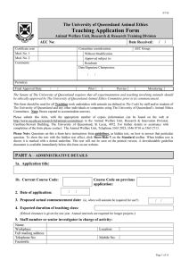 Teaching Application Form The University of Queensland Animal Ethics AEC No: