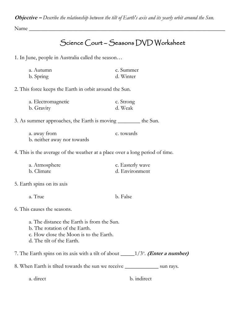 science court seasons dvd worksheet objective