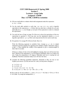 COT 3100 Homework #1 Spring 2000 Section 2 Lecturer: Arup Guha Assigned: 1/20/00