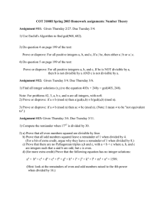 COT 3100H Spring 2003 Homework assignments: Number Theory  Assignment #11: