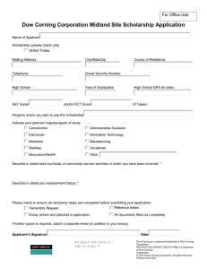 Dow Corning Corporation Midland Site Scholarship Application For Office Use: