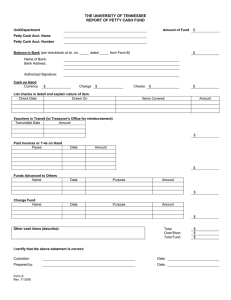THE UNIVERSITY OF TENNESSEE REPORT OF PETTY CASH FUND