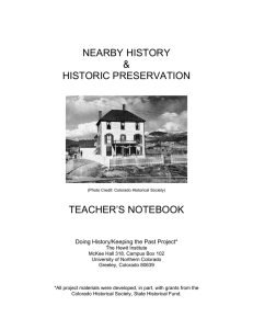 NEARBY HISTORY &amp; HISTORIC PRESERVATION TEACHER’S NOTEBOOK