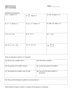 Algebra Unit 1 Test Review