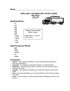 Name “Big Rigs” Spelling Words High-Frequency Words